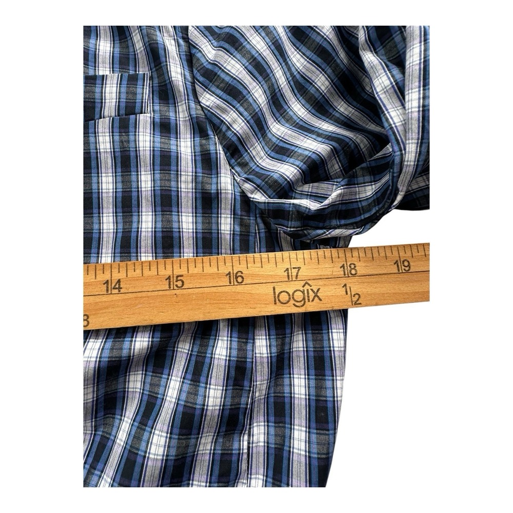 Banana Republic M Navy blue White Plaid Shirt Jacket Schoolboy Career Preppy - Picture 8 of 14